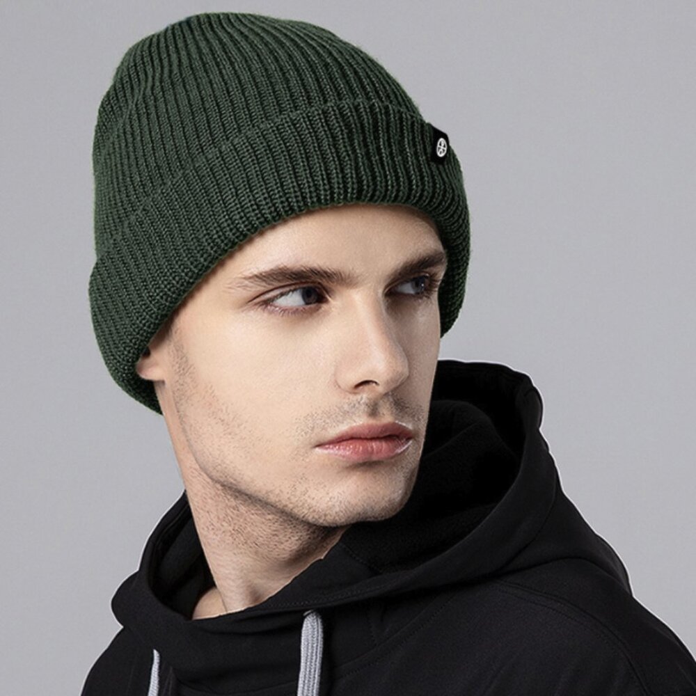 Classic Ribbed Knit Beanie 2pcs-(black + Green)